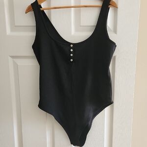 H&M Black Ribbed Button-Front Bodysuit